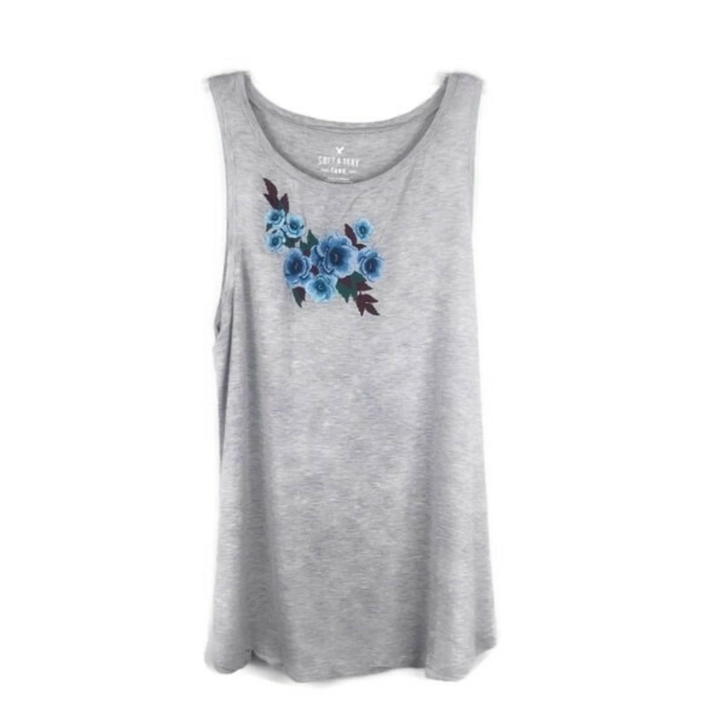 AEO Soft & Sexy Grey Embroidered Tank Size Large